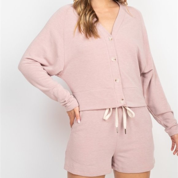 Pink coord set Button down top with Shorts - Picture 2 of 9